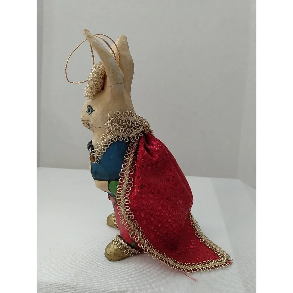 VTG Paper Mache Rabbit Hand Painted Christmas Tree Ornament Holiday decor
